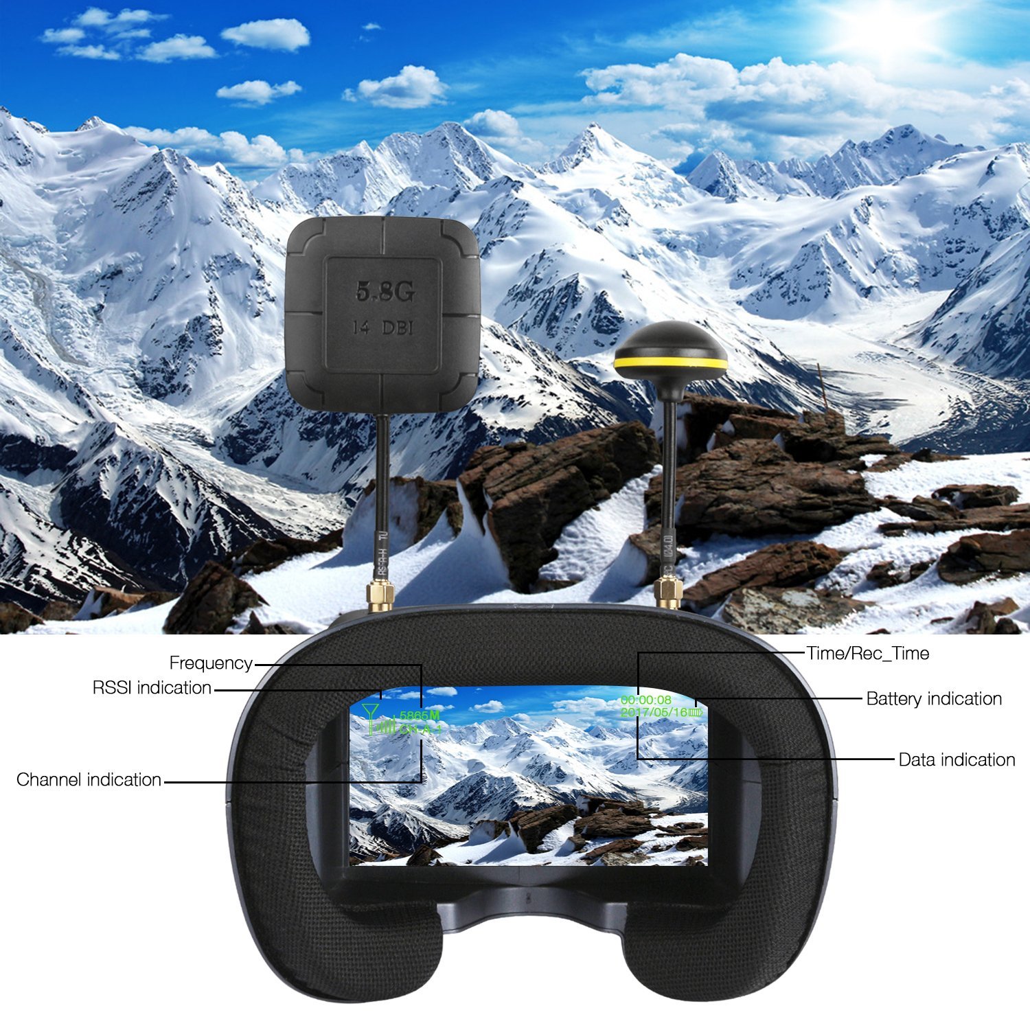 008D 5.8G 40CH 4.3인치 800*480 비 - Skyzone Cobra X V2 Fpv Goggles 리뷰 및 가격